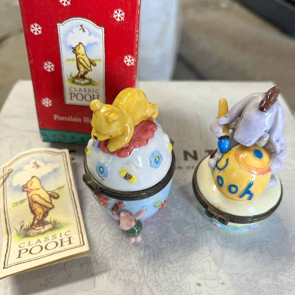 2 Vintage Classic Pooh Porcelain Hinged Trinket Boxes